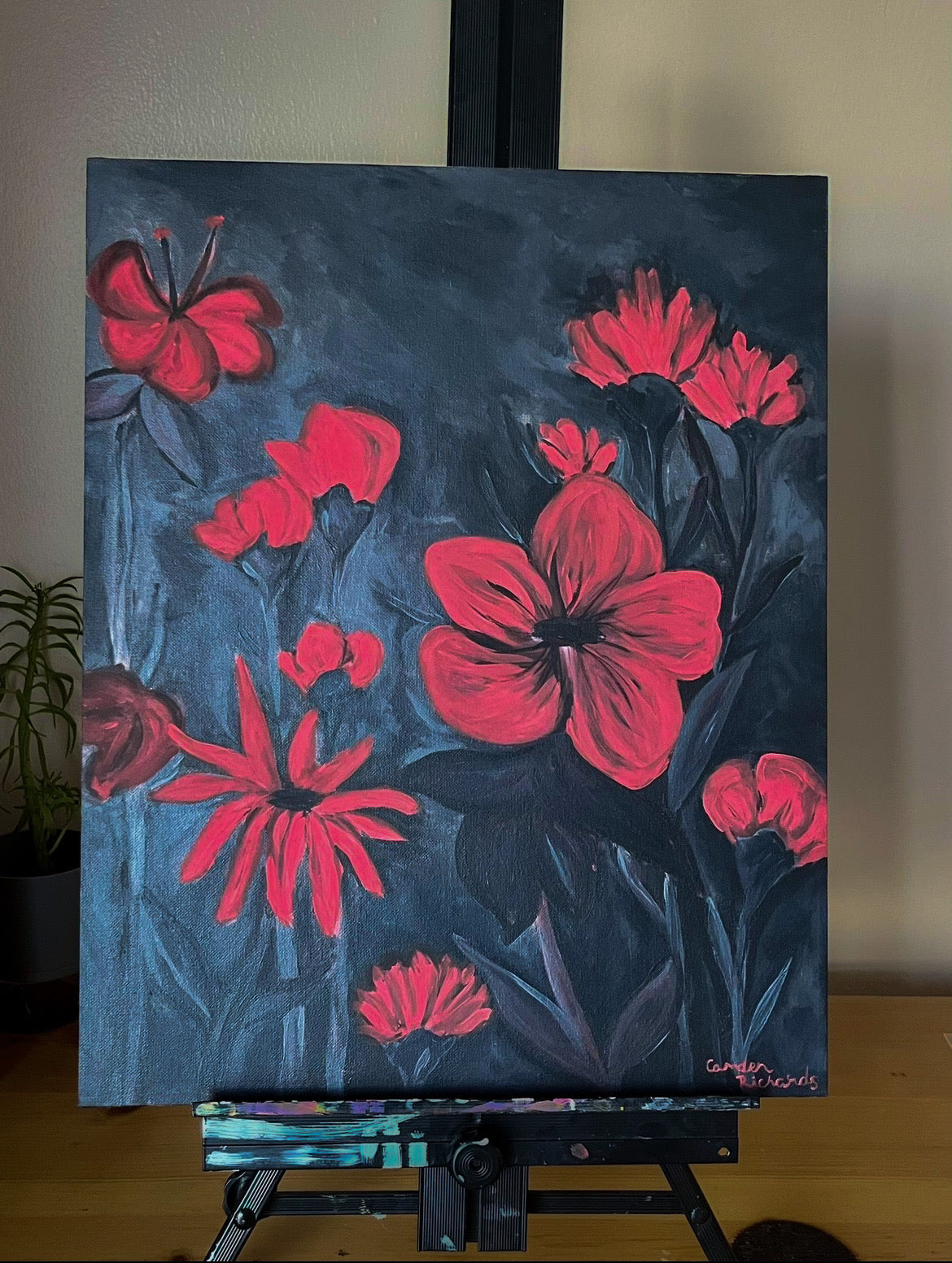 Red and Black Large Flowers Painting