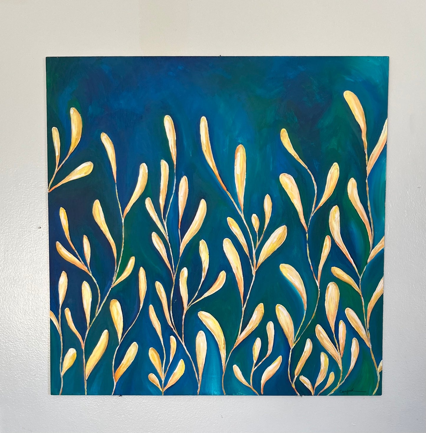 Wavy Plant Large Wood Painting