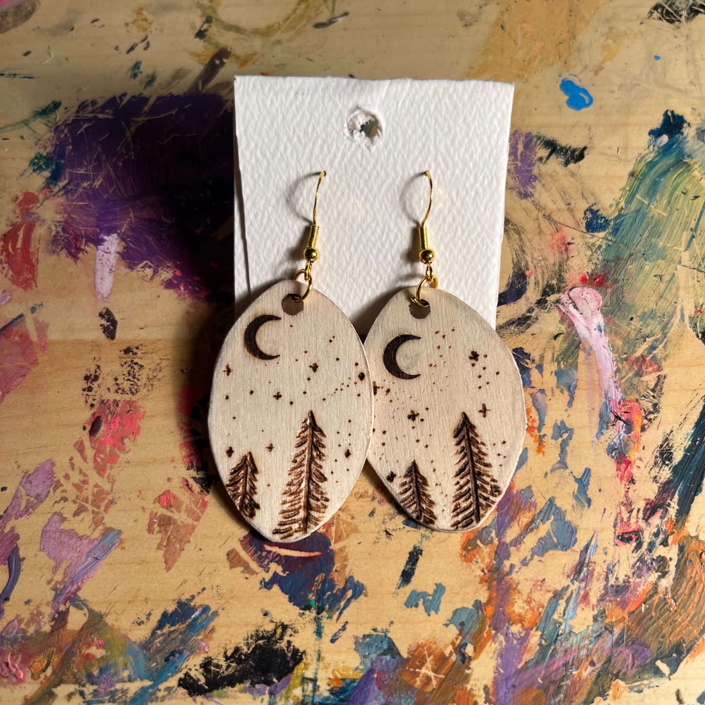 Trees at Night Oval Large Earring