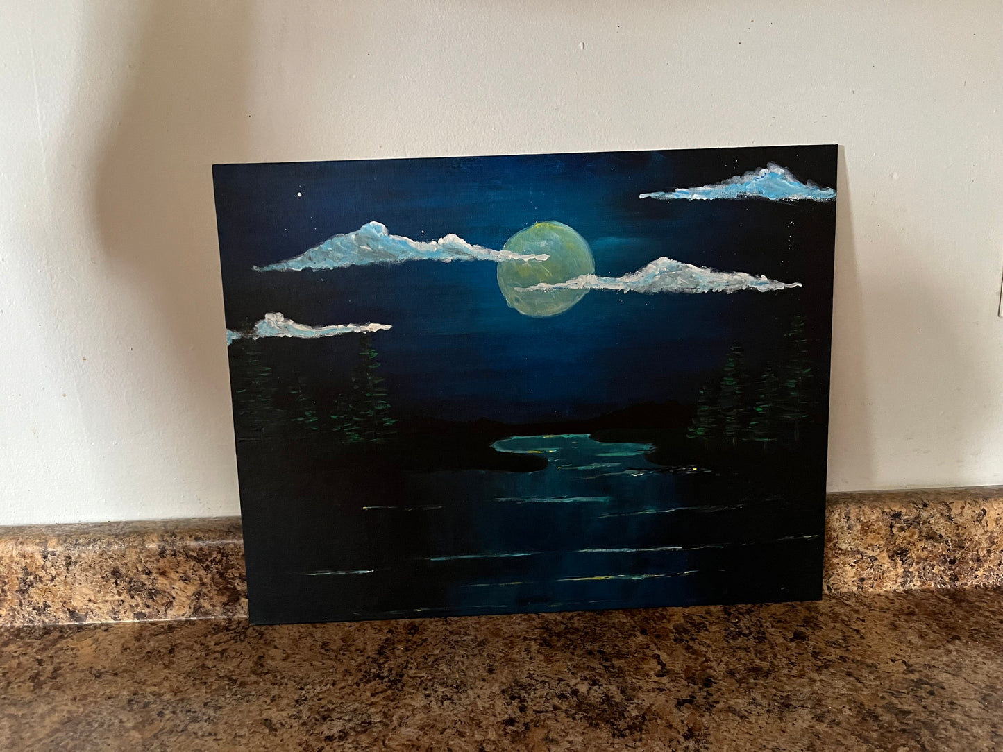 Moonlit River at Night Large Painting