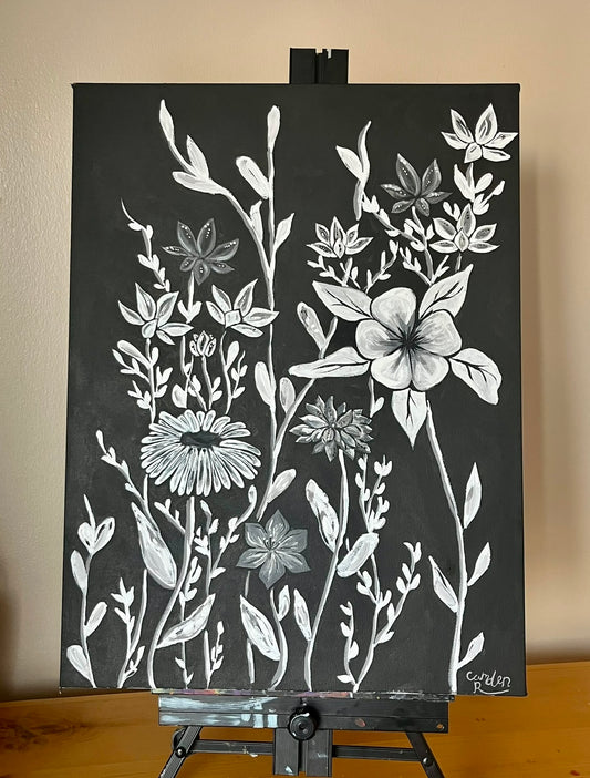 Large black and white flowers painting